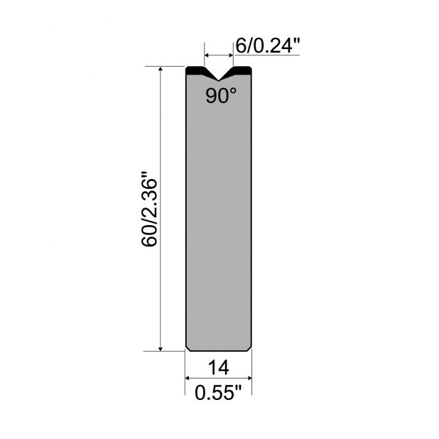 1-V Matrijs Centrisch R1 A Eurostyle type met hoogte=60mm, α=90°, Radius=1,5mm, Gereedschapsstaal=C45, Max.