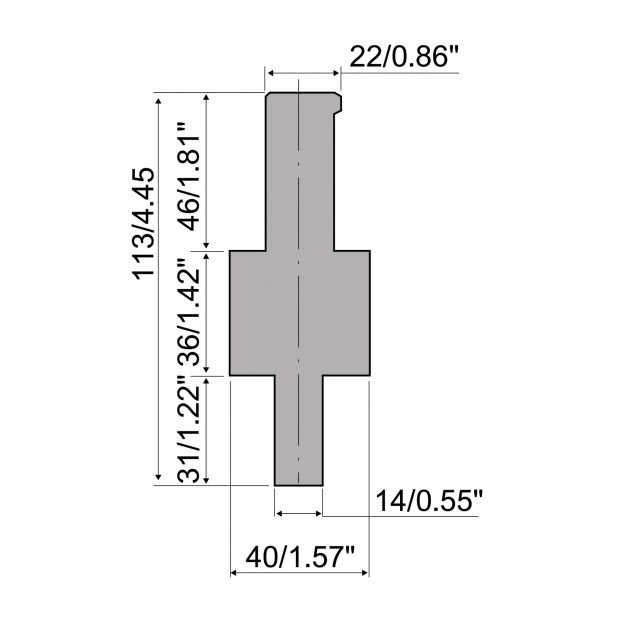 Bovengereedschapadapter R3 type met werkhoogte=68mm, Gereedschapsstaal=C45, Max. capaciteit=1000kN/m.
