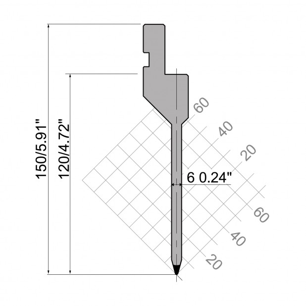 Bovengereedschap R1 CFH Eurostyle type met werkhoogte=120mm, α=30°, Radius=0,8mm, Gereedschapsstaal=42Cr, Ma