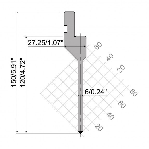 Bovengereedschap R1 CFH Eurostyle type met werkhoogte=120mm, α=88°, Radius=0,25mm, Gereedschapsstaal=42Cr, M