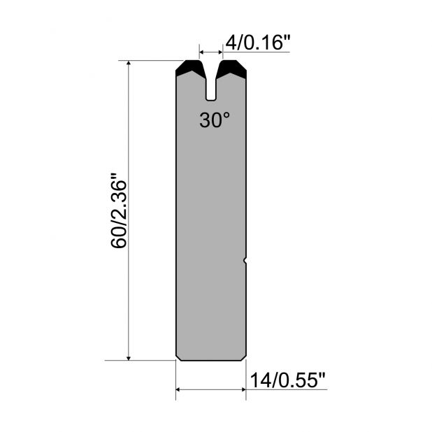 1-V Matrijs R1 CFH type met werkhoogte=60mm, α=30°, Radius=1mm, Gereedschapsstaal=42Cr, Max. capaciteit=300k