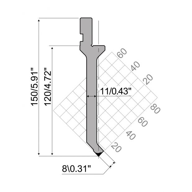 Bovengereedschap R1 CFH Eurostyle type met werkhoogte=120mm, α=86°, Radius=0,65mm, Gereedschapsstaal=42Cr, M