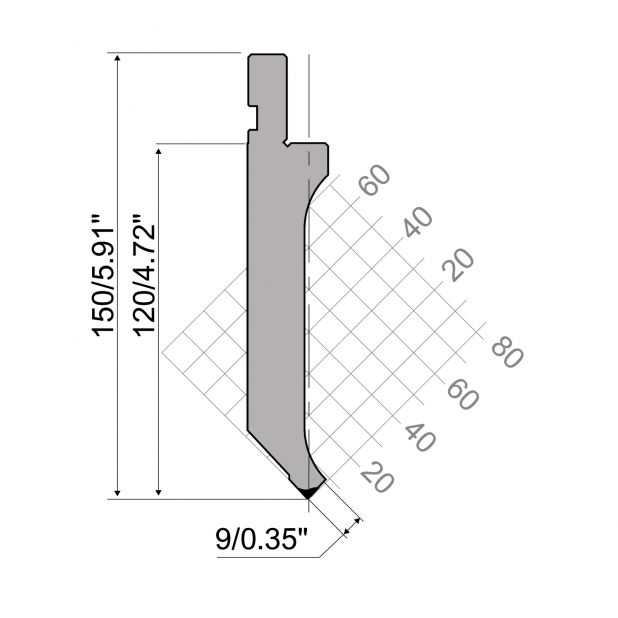 Bovengereedschap R1 CFH Eurostyle type met werkhoogte=120mm, α=86°, Radius=0,2mm, Gereedschapsstaal=42Cr, Ma