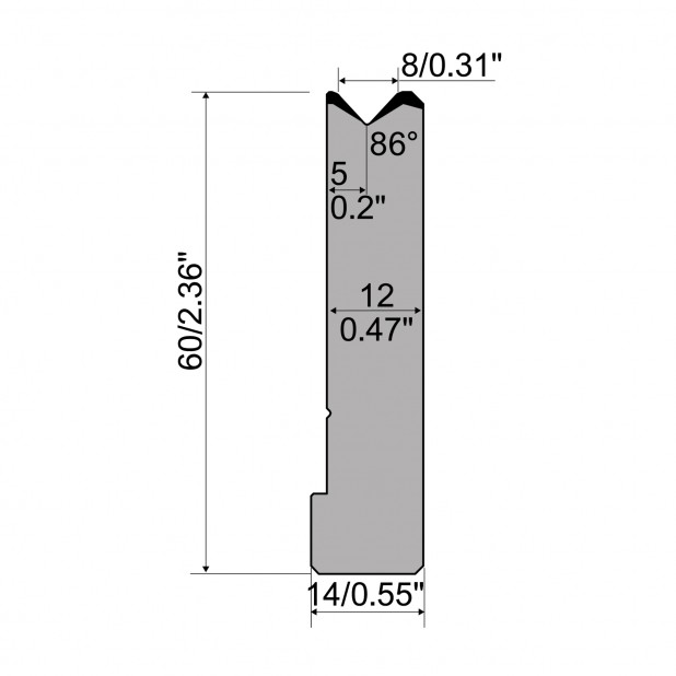 1-V Matrijs R1 CFH type met werkhoogte=60mm, α=86°, Radius=1,5mm, Gereedschapsstaal=42Cr, Max. capaciteit=90