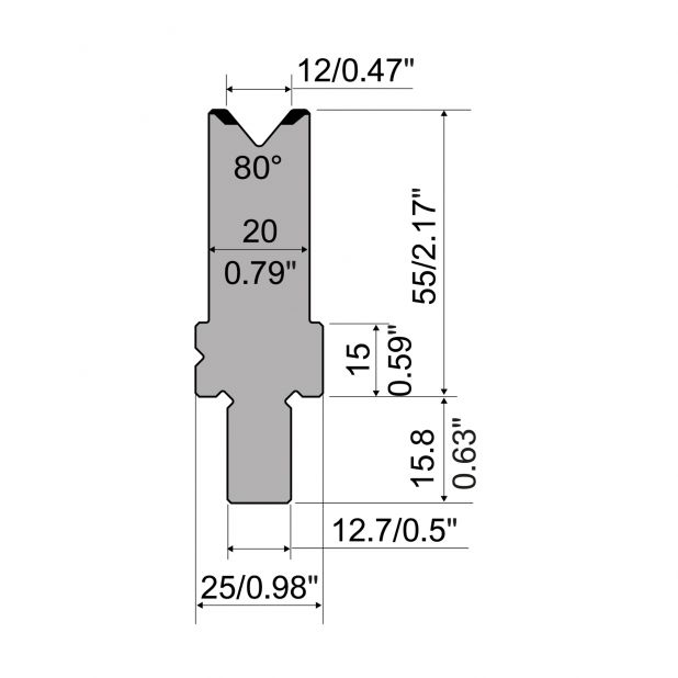 Matrijs R5 American type met hoogte=55mm, α=80°, Radius=1,5mm, Gereedschapsstaal=42cr, Max. capaciteit=1200k
