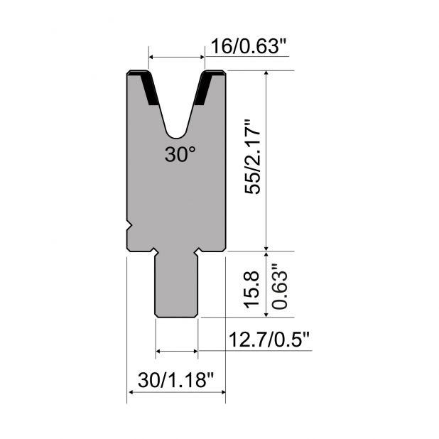 Matrijs R5 American type met hoogte=55mm, α=30°, Radius=2mm, Gereedschapsstaal=42cr, Max. capaciteit=450kN/m