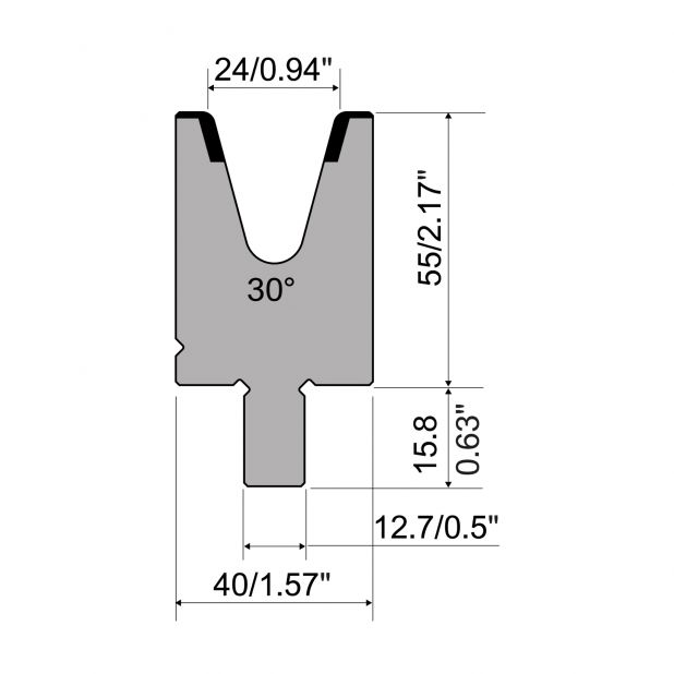 Matrijs R5 American type met hoogte=55mm, α=30°, Radius=3mm, Gereedschapsstaal=42cr, Max. capaciteit=550kN/m
