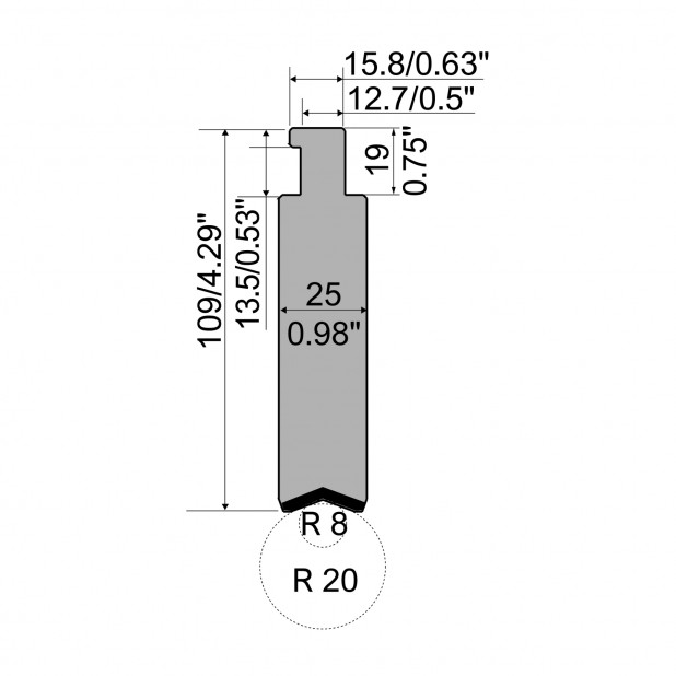 Radiusbovengereedschap R5 American type TOP Series met Radius=8-20mm, Gereedschapsstaal=42Cr, Max. capaciteit=
