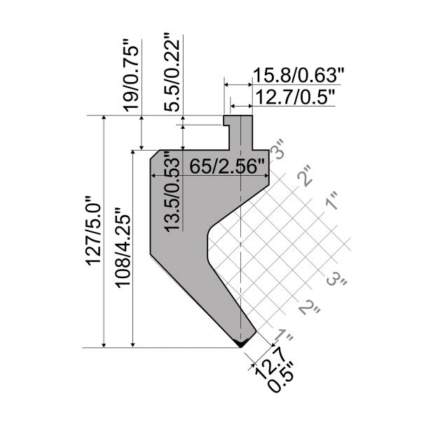 Bovengereedschap R5 CLASSIC American type met werkhoogte=105,5mm, α=85°, Radius=3,2mm, Gereedschapsstaal=42C