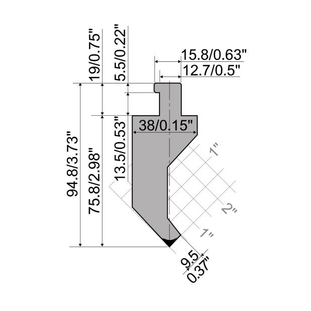 Bovengereedschap R5 CLASSIC American type met werkhoogte=75,8mm, α=85°, Radius=3,2mm, Gereedschapsstaal=42Cr