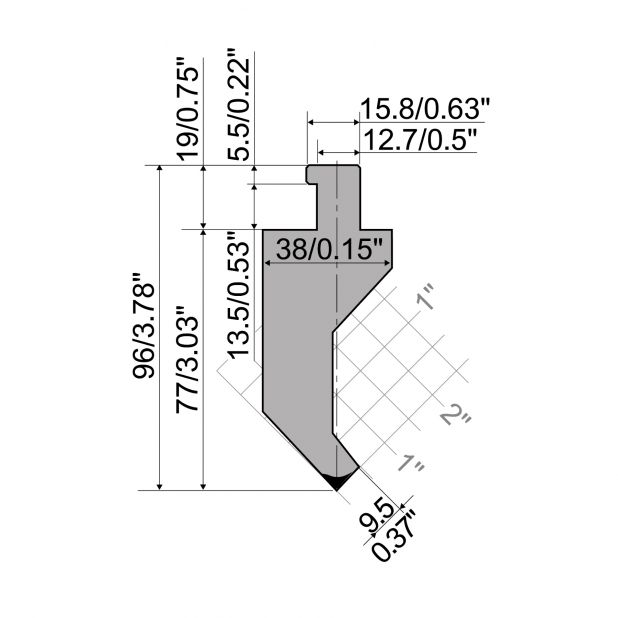 Bovengereedschap R5 CLASSIC American type met werkhoogte=77mm, α=85°, Radius=1,6mm, Gereedschapsstaal=42Cr,