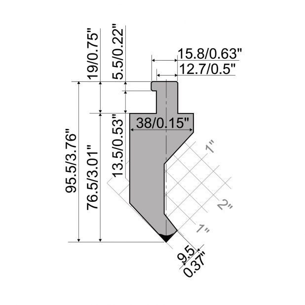 Bovengereedschap R5 CLASSIC American type met werkhoogte=76,5mm, α=85°, Radius=1,6mm, Gereedschapsstaal=42Cr