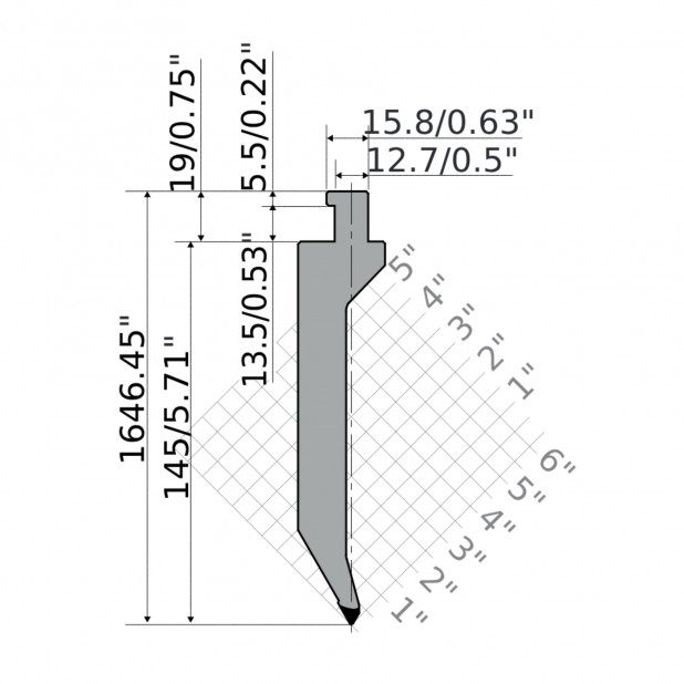 Bovengereedschap R5 American type met hoogte=145mm, α=60°, Radius=0,8mm,  Gereedschapsstaal=42cr, Max. capac