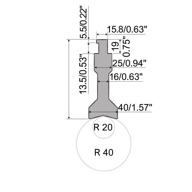 Radiusbovengereedschap R5 American type TOP Series met Radius=20-40mm, Gereedschapsstaal=42Cr, Max. capaciteit