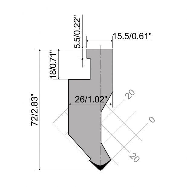 Bovengereedschap R10 Ajial-Axial type met hoogte=72mm, α=85°, Radius=1mm, Gereedschapsstaal=C45, Max. capaci