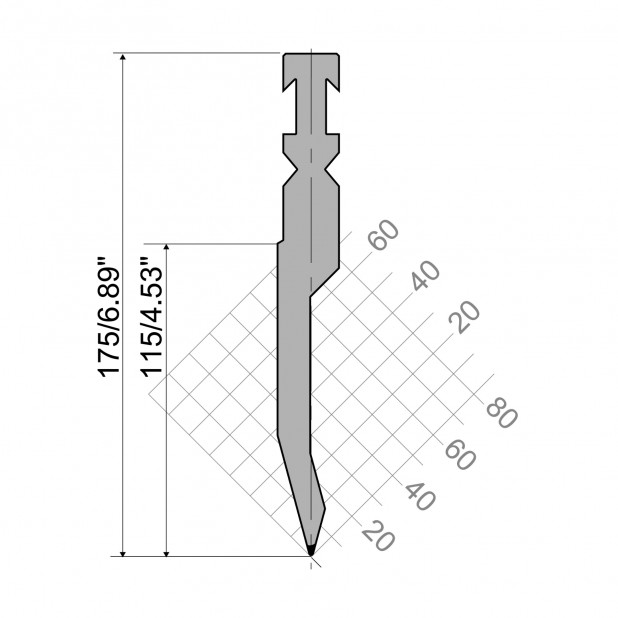 Bovengereedschap R3 RFA type met werkhoogte=115mm, α=30°, Radius=1mm, Gereedschapsstaal=42cr, Max. capacitei