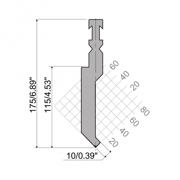 Bovengereedschap R3 RFA type met werkhoogte=115mm, α=88°, Radius=1mm, Gereedschapsstaal=42cr, Max. capacitei