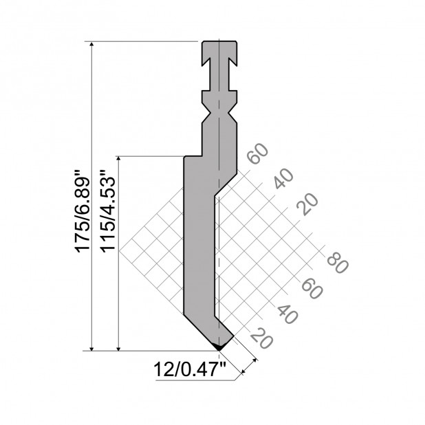 Bovengereedschap R3 RFA type met werkhoogte=115mm, α=88°, Radius=1mm, Gereedschapsstaal=42cr, Max. capacitei