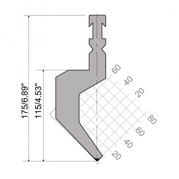 Bovengereedschap R3 RFA type met werkhoogte=115mm, α=85°, Radius=1,5mm, Gereedschapsstaal=42cr, Max. capacit