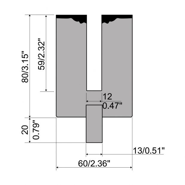 Dichtdrukgereedschap R2/R3 type met werkhoogte=80mm, Radius=1mm, Gereedschapsstaal=42cr, Max. capaciteit=500-1