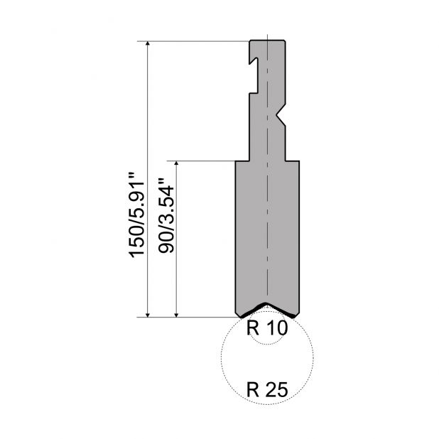 Radius Bovengereedschap R3 RFA type met hoogte=90mm, Radius=0mm, Gereedschapsstaal=42cr, Max. capaciteit=1000k