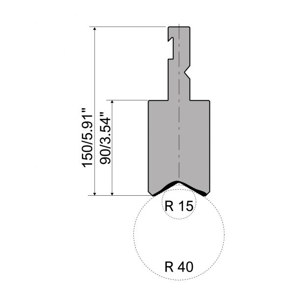 Radius Bovengereedschap R3 RFA type met hoogte=90mm, Radius=0mm, Gereedschapsstaal=42cr, Max. capaciteit=1000k