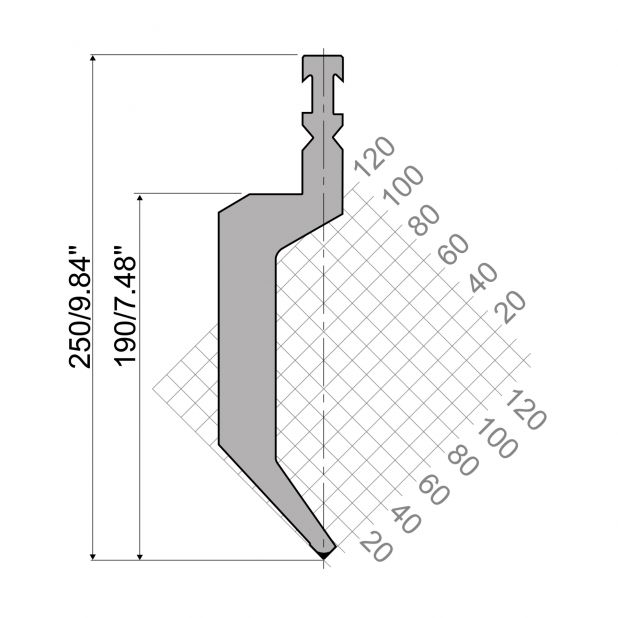 Bovengereedschap R3 RFA type met werkhoogte=190mm, α=85°, Radius=1,5mm, Gereedschapsstaal=42cr, Max. capacit