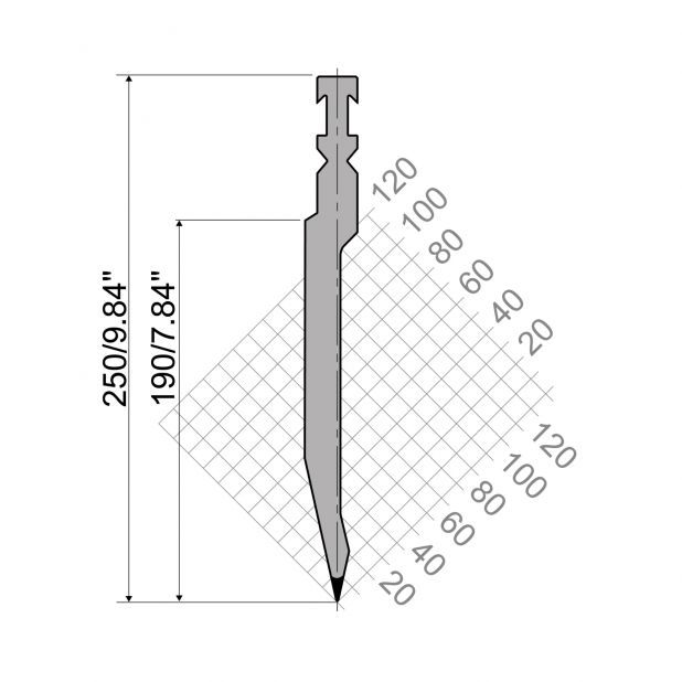 Bovengereedschap R3 RFA type met werkhoogte=190mm, α=26°, Radius=1mm, Gereedschapsstaal=42cr, Max. capacitei