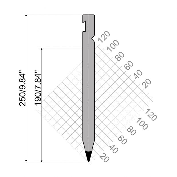 Bovengereedschap R3 RFA type met werkhoogte=190mm, α=30°, Radius=1mm, Gereedschapsstaal=42cr, Max. capacitei