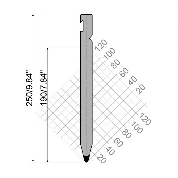 Bovengereedschap R3 RFA type met werkhoogte=190mm, α=30°, Radius=3mm, Gereedschapsstaal=42cr, Max. capacitei