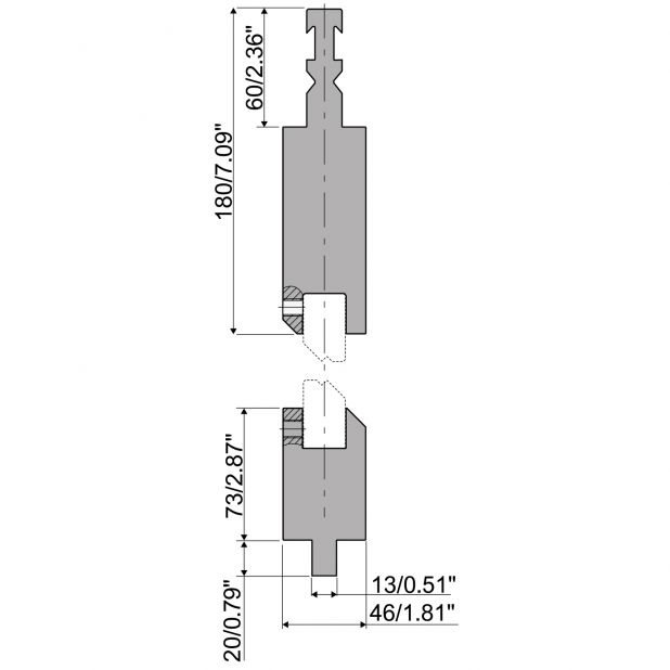 Z-Gereedschap R3 RFA type met Gereedschapsstaal=C45, Max. capaciteit=1000kN/m. Te gebruiken met Gereedschaphou