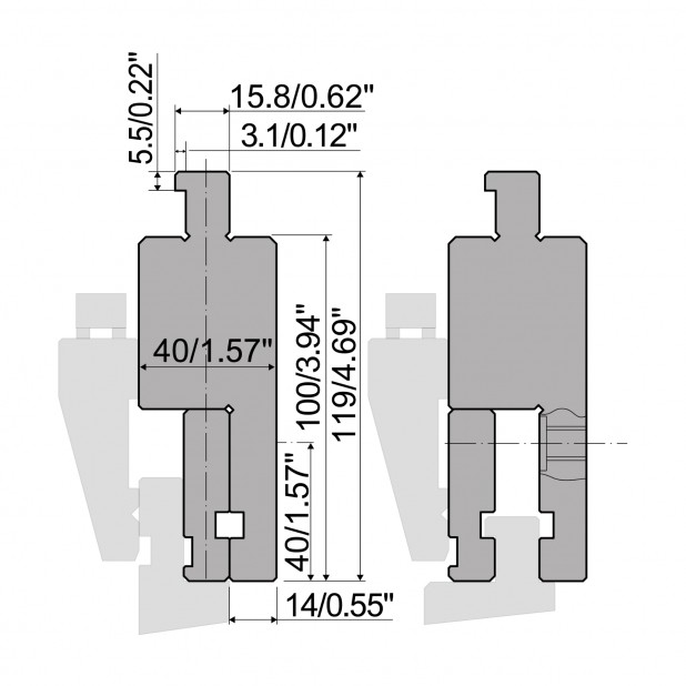 Tussenstukken R1 type met werkhoogte=100mm, Gereedschapsstaal=C45, Max. capaciteit=1000kN/m.