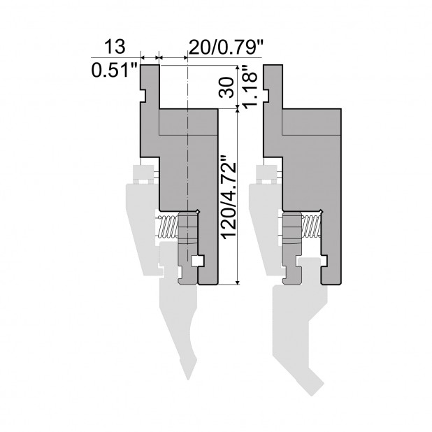 Tussenstukken R1 type met werkhoogte=120mm, Gereedschapsstaal=C45, Max. capaciteit=1000kN/m.