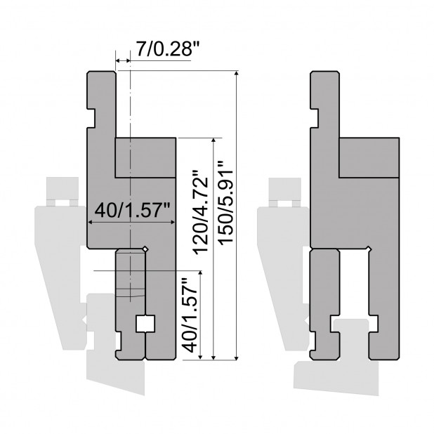 Tussenstukken R1 type met werkhoogte=120mm, Gereedschapsstaal=C45, Max. capaciteit=1000kN/m.