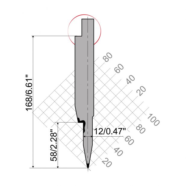 Dichtdrukgereedschap R4 type Serie W met hoogte=-mm, α=20°, Radius=0,6mm, Gereedschapsstaal=42cr, Max. capac