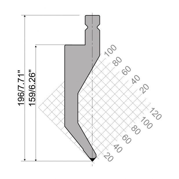 Bovengereedschap R4 NIEUW Serie W type met werkhoogte=159mm, α=78°, Radius=1mm, Gereedschapsstaal=42cr, Max.