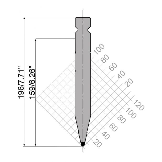 Bovengereedschap R4 NIEUW Serie W type met werkhoogte=159mm, α=26°, Radius=2mm, Gereedschapsstaal=42cr, Max.