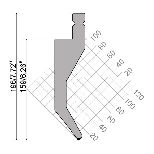 Bovengereedschap R4 NIEUW Serie W type met werkhoogte=159mm, α=78°, Radius=2mm, Gereedschapsstaal=42cr, Max.