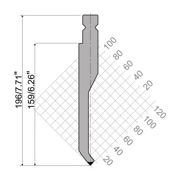 Bovengereedschap R4 NIEUW Serie W type met werkhoogte=159mm, α=78°, Radius=1mm, Gereedschapsstaal=42cr, Max.