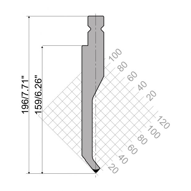 Bovengereedschap R4 NIEUW Serie W type met werkhoogte=159mm, α=78°, Radius=2mm, Gereedschapsstaal=42cr, Max.