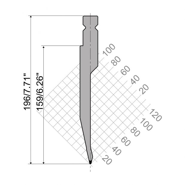 Bovengereedschap R4 NIEUW Serie W type met werkhoogte=159mm, α=26°, Radius=1mm, Gereedschapsstaal=42cr, Max.