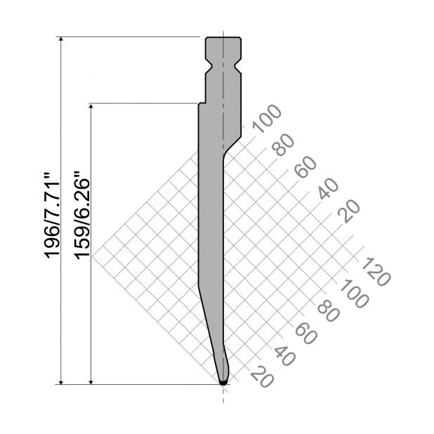 Bovengereedschap R4 NIEUW Serie W type met werkhoogte=159mm, α=26°, Radius=2mm, Gereedschapsstaal=42cr, Max.