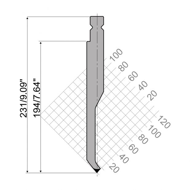 Bovengereedschap R4 NIEUW Serie W type met werkhoogte=194mm, α=78°, Radius=1mm, Gereedschapsstaal=42cr, Max.