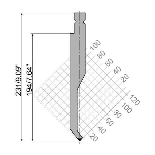 Bovengereedschap R4 NIEUW Serie W type met werkhoogte=194mm, α=78°, Radius=2mm, Gereedschapsstaal=42cr, Max.