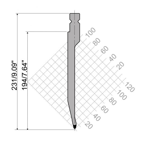 Bovengereedschap R4 NIEUW Serie W type met werkhoogte=194mm, α=26°, Radius=1mm, Gereedschapsstaal=42cr, Max.