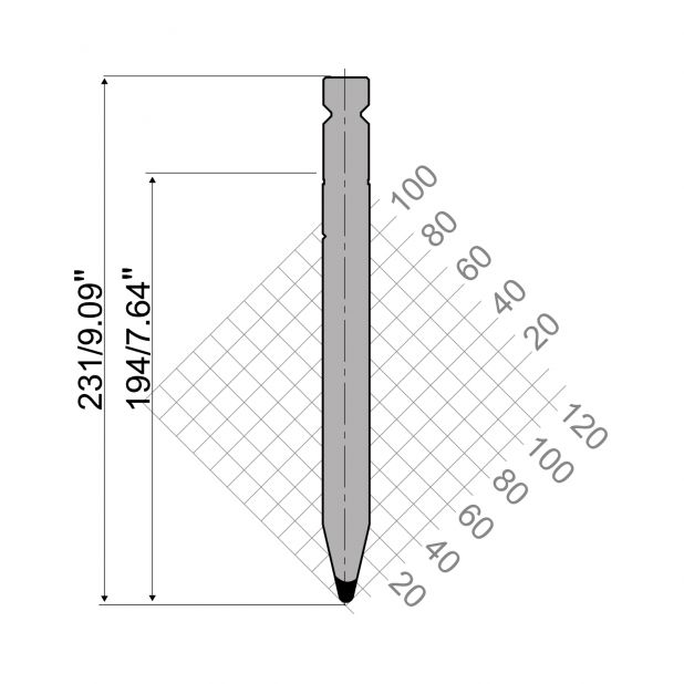 Bovengereedschap R4 NIEUW Serie W type met werkhoogte=194mm, α=26°, Radius=3mm, Gereedschapsstaal=42cr, Max.