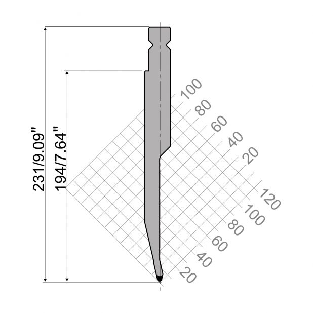 Bovengereedschap R4 NIEUW Serie W type met werkhoogte=194mm, α=26°, Radius=2mm, Gereedschapsstaal=42cr, Max.