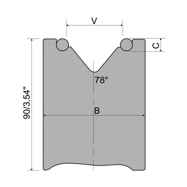 Matrijzen met rotatieassen H=90 mm V min. verkrijgbaar 20 mm en V max. verkrijgbaar 70 mm