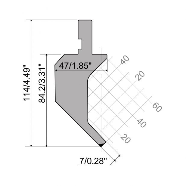 Bovengereedschap R1 Eurostyle type met werkhoogte=84,2mm, α=88°, Radius=0,6mm, Gereedschapsstaal=42Cr, Max.