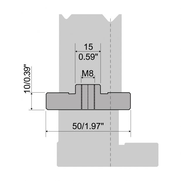 adapter for 2-V matrijs R1 met hoogte 15mm, Materiaal=C45